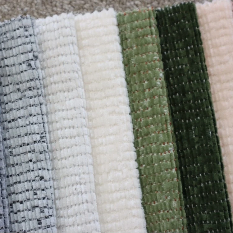 Fine Stripe Grid Chenille Upholstery Fabric Pet Resistant For Sofa factory